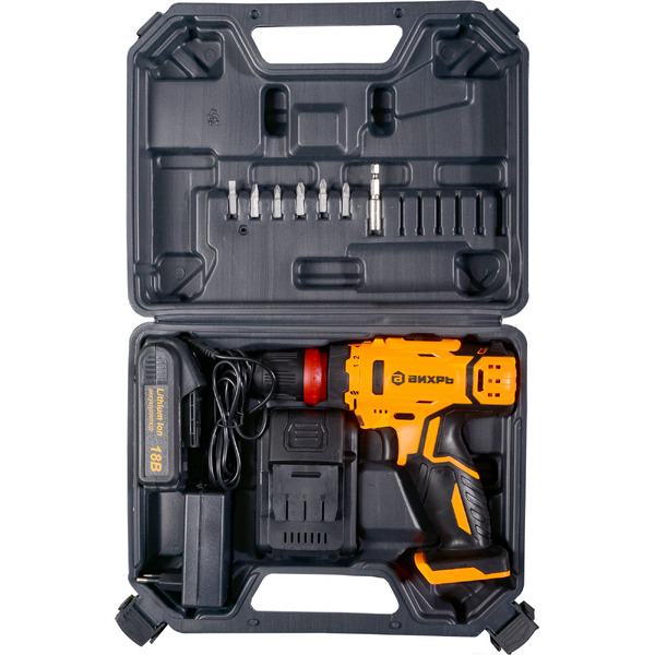 Дрель-шуруповерт Вихрь ДА-18Л-2КC (72/14/34) с 2-мя АКБ, кейс