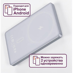 Внешний аккумулятор RIVACASE VA2619 5000mAh Magsafe 15W + PD20W (серебристый)