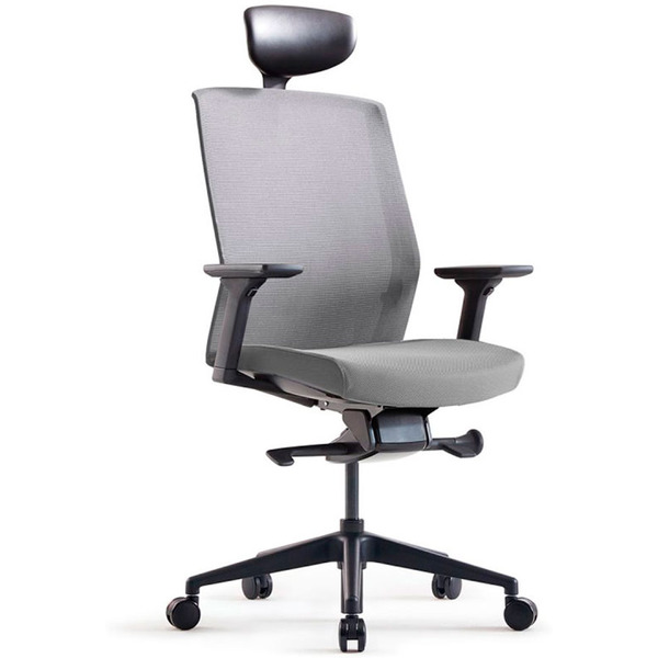 Кресло BESTUHL J1 (черная рама, спинка-сетка, сиденье-ткань, крест.-пластик, серый)