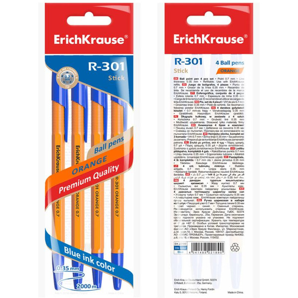Набор шариковых ручек Erich Krause Stick Orange R-301 22189 (4 шт)