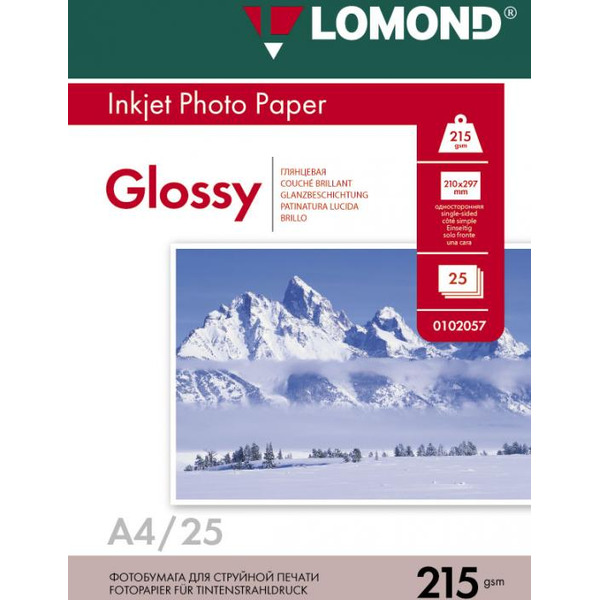 Фотобумага Lomond Глянцевая А4 215 г/кв.м. 25 листов (0102080)
