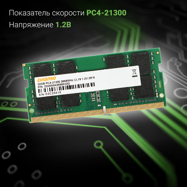 Оперативная память Digma 32ГБ DDR4 SODIMM 2666 МГц DGMAS42666032D