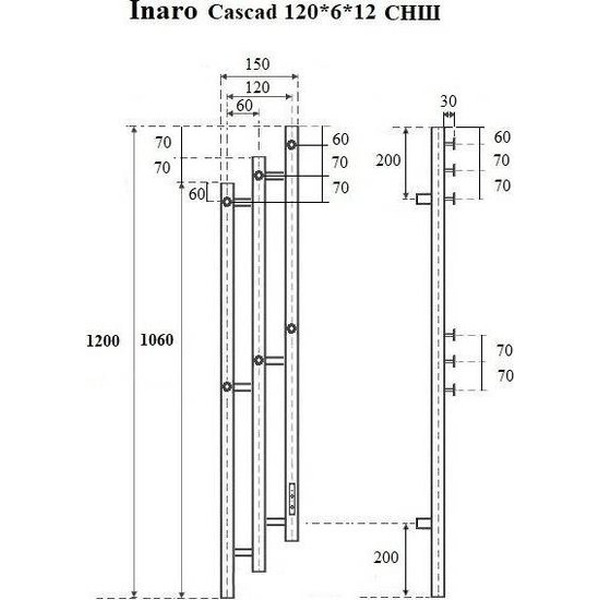 Полотенцесушитель Маргроид Ferrum Inaro 3 Cascade СНШ 120х6х12 (черный матовый, скрытого монтажа, таймер справа)
