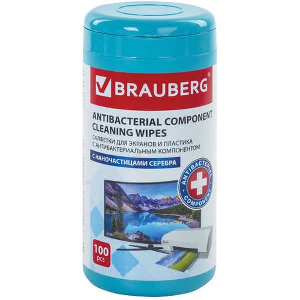 Салфетки антибактериальные для мониторов, оптики и пластика BRAUBERG 513476