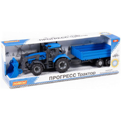 Трактор Полесье Прогресс с бортовым прицепом и ковшом инерционный (синий)  91819