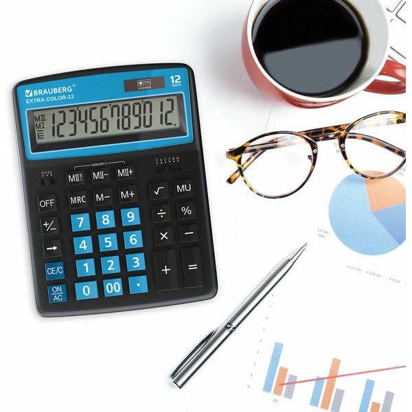 Калькулятор BRAUBERG Extra Color-12-BKBU 250476 (черный/голубой)