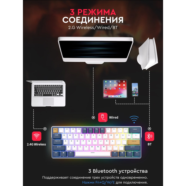 Клавиатура Royal Kludge RK61 Plus RGB (белый, RK Brown)