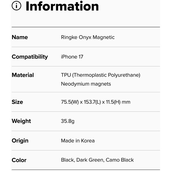Чехол Ringke ONYX MAGNETIC для iPhone 17 BLACK