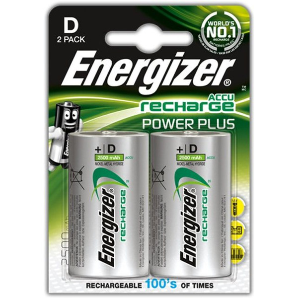 Аккумуляторы Energizer Rech Power Plus D 2500mAh 2 шт.