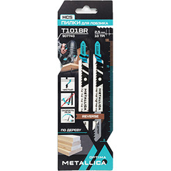 Набор пилок для лобзика METALLICA Optima T101BR, 100/75мм шаг 2,5мм, HCS обрат/зуб, чист. рез, по дер. 2шт 907740