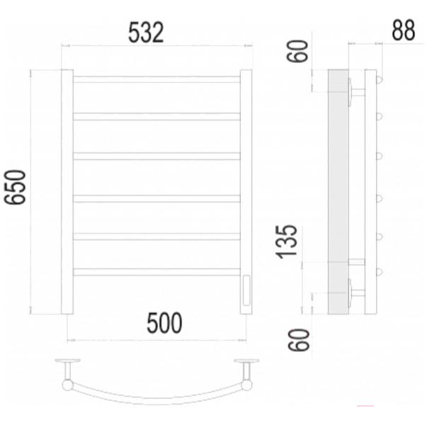 Полотенцесушитель TERMINUS Классик П6 500x650 бп электро (хром)