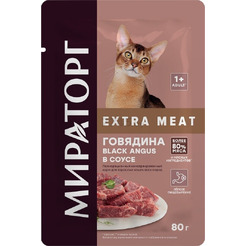 Консервированный корм для взрослых кошек Мираторг Extra Meat с говядиной в соусе 80 г