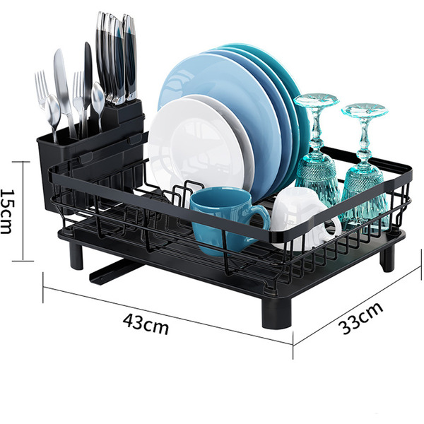 Сушилка для посуды металлическая настольная со сливом Happy Home HH-047B (черный)