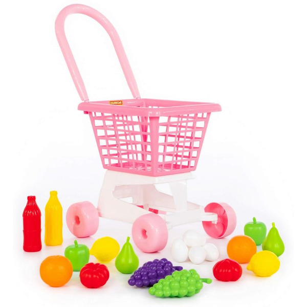 Тележка Полесье "Supermarket" №1 (розовая) + набор продуктов  68477