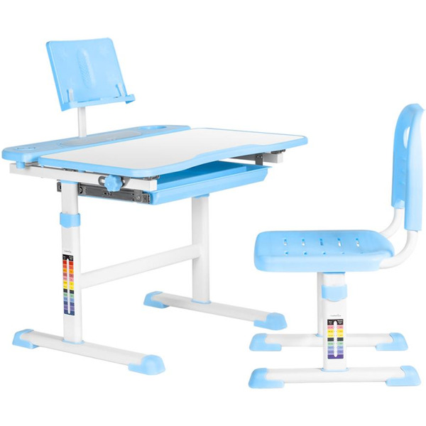 Парта+стул Anatomica Avgusta с выдвижным ящиком и подставкой (белый/голубой)