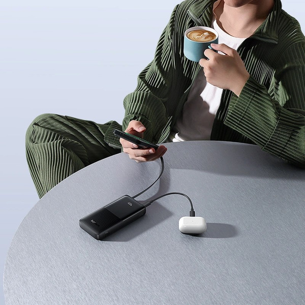 Внешний аккумулятор Baseus Bipow 2 Digital Display Power Bank With Built-in USB-C Cable 10000mah 20W (черный)
