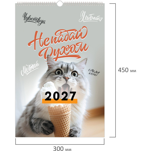 Календарь на гребне с ригелем на 2027 г BRAUBERG Не падай духом 118385