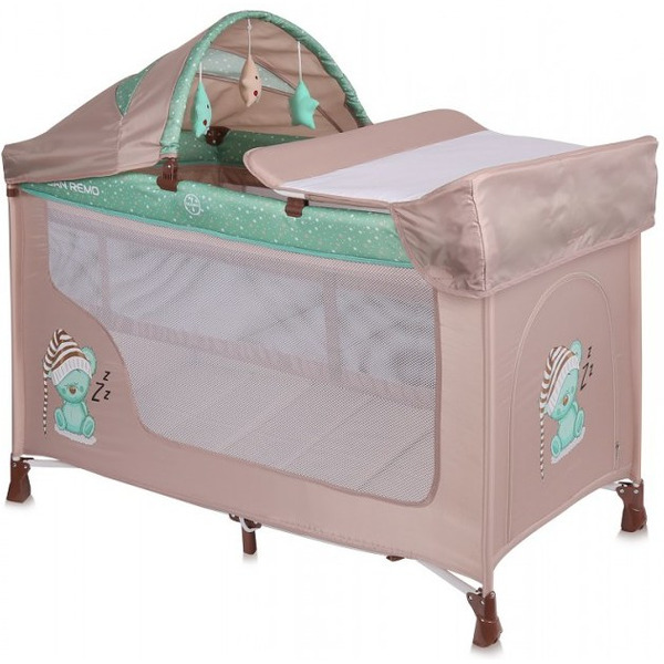 Манеж LORELLI San Remo 2 Plus Beige Green Sleeping Bear (10080081802)