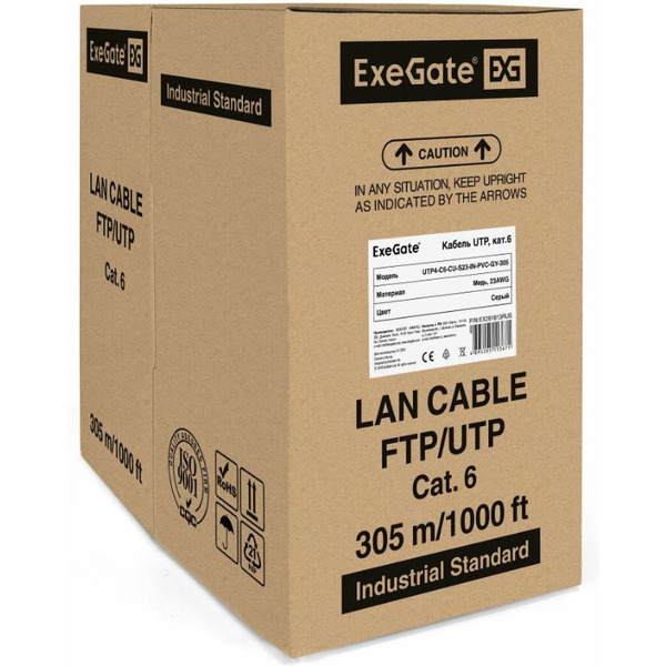 Кабель ExeGate UTP4-C6-CU-S23-IN-PVC-GY-305 UTP EX281813RUS