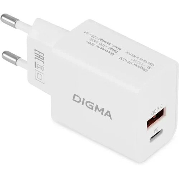 Сетевое зарядное устройство Digma DGW2D (белый)