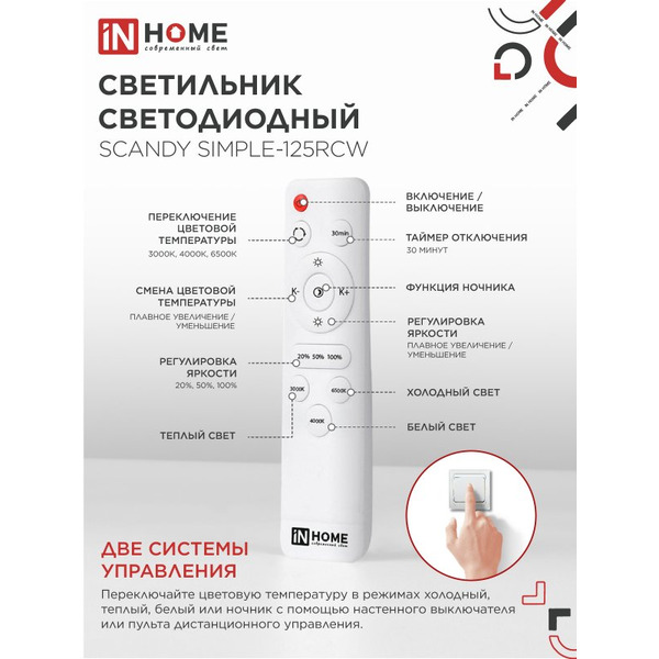 Светильник светодиодный IN HOME SCANDY SIMPLE-125RCW (4690612062129)