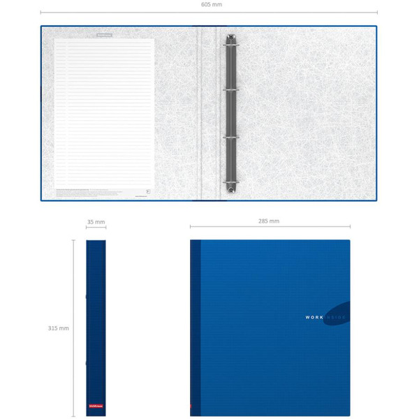 Файл-регистратор Erich Krause А4/35мм на 4 кольцах WORK INSIDE, ламинированный, синий 19873