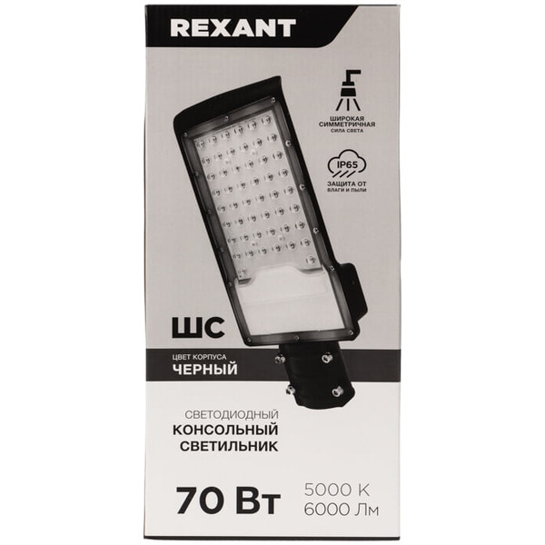 Светильник светодиодный консольный REXANT 607-305 (ДКУ-01 70Вт 5000К общего назначения IP65 6000Лм черный)