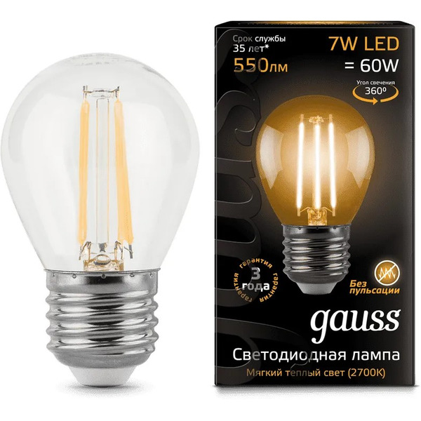 Лампа Gauss LED Filament Globe E27 7 Вт 2700 К 105802107