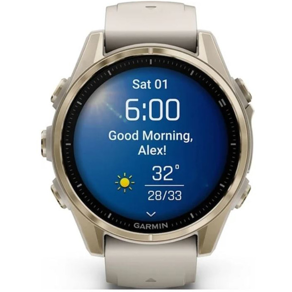 Умные часы Garmin Fenix 8 Sapphire 43мм (золотистый, дымчато-серый ремешок)