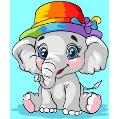 Картина по номерам WIZARDI MINI308 "Elephant in a hat" 12 цв.,13*26