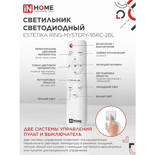 Светильник светодиодный IN HOME RING-MYSTERY-95RC-2BL (4690612062525)
