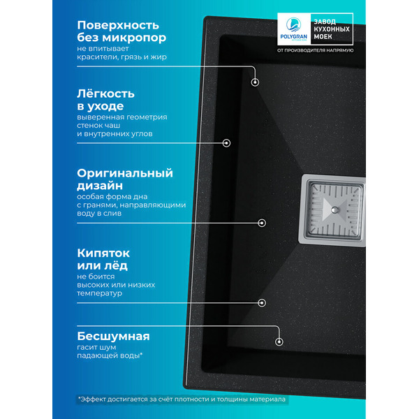 Кухонная мойка POLYGRAN Blade 550 Космос №316 (черный металлик) 72685316