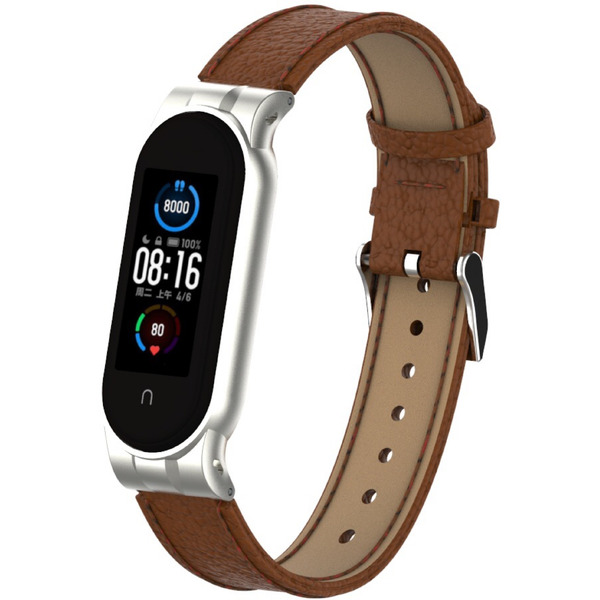 Ремешок Bingo Leather для Xiaomi Mi Band 3/4 Коричневый