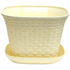 Кашпо квадратное VIOLET Ротанг 6.9 л с поддоном (слоновая кость)