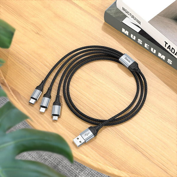 Кабель Hoco X102 Fresh 3 в 1 USB - Type-C + Lightning + MicroUSB (1 м, черный)