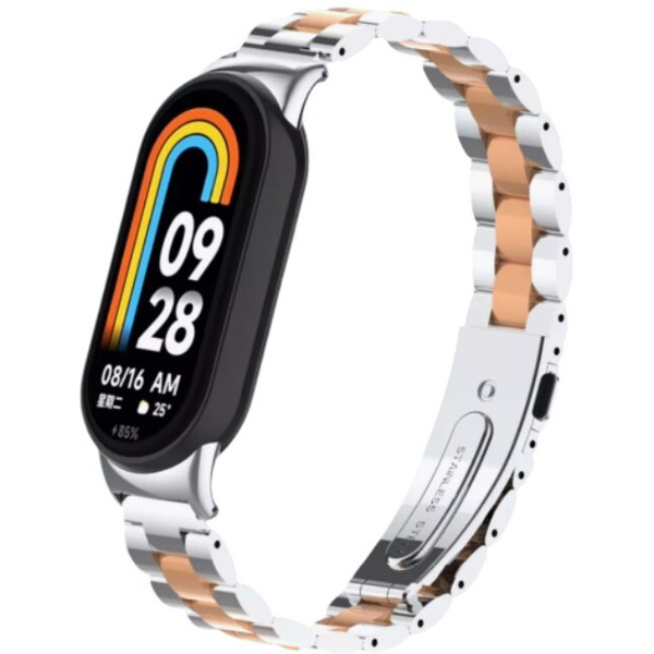 Ремешок Bingo Stainless для XIAOMI Mi Band 8 Серебристый с розовым золотом