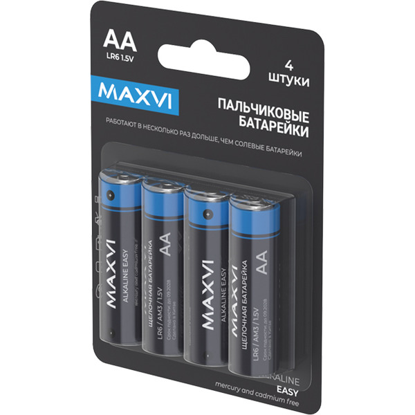Щелочная батарейка Maxvi MBLR6ES4 AA, alkaline, 4 шт