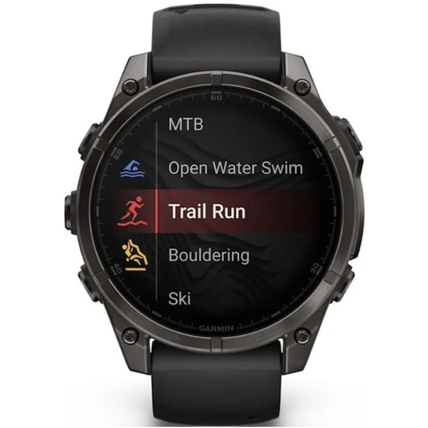 Умные часы Garmin Fenix 8 Sapphire, Titanium 47мм (угольно-черный DLC, пепельно-черный силиконовый ремешок)