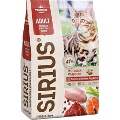 Сухой корм для кошек Sirius для взрослых кошек мясной рацион 400 г