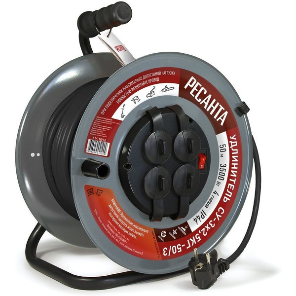 Удлинитель силовой на металлической катушке Ресанта СУ-3х2,5КГ-50/3 (61/118/10)