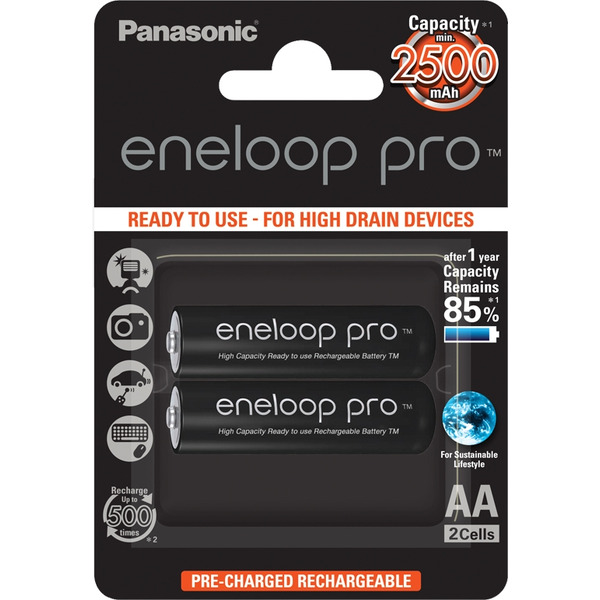 Аккумулятор PANASONIC eneloop Pro AA 2500mAh/BK-3HCDE 2BE