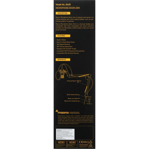 Настольный кронштейн-стойка(пантограф) для микрофона Maono BA20 (черный)