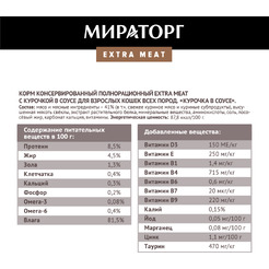Консервированный корм для взрослых кошек Мираторг Extra Meat с курицей в соусе 80 г