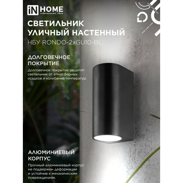 Светильник уличный настенный двусторонний IN HOME НБУ RONDO-2хGU10-BL (4690612044705)