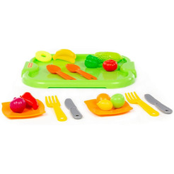 Набор детской посуды Полесье с зелёным подносом и набором продуктов 71815 (18 элементов)