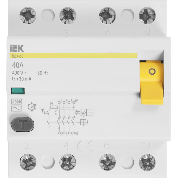 Устройство защитного отключения IEK ВД1-63 4Р 40А 30мА MDV10-4-040-030