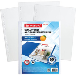 Файлы BRAUBERG А4 EXTRA 229664 (100 шт, гладкие, 60 мкм)