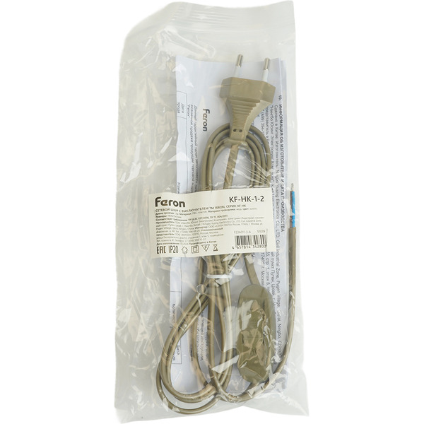 Шнур сетевой Feron KF-HK-1-24 / 51039 (1.9м, золото)