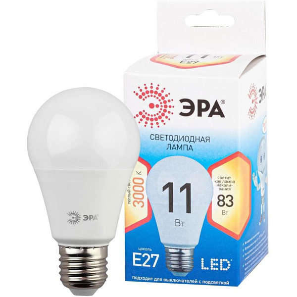 Лампа светодиодная ЭРА QX LED-11 Вт-A60-2700K-E27  (арт.A60-15W-827-E27) 10/100