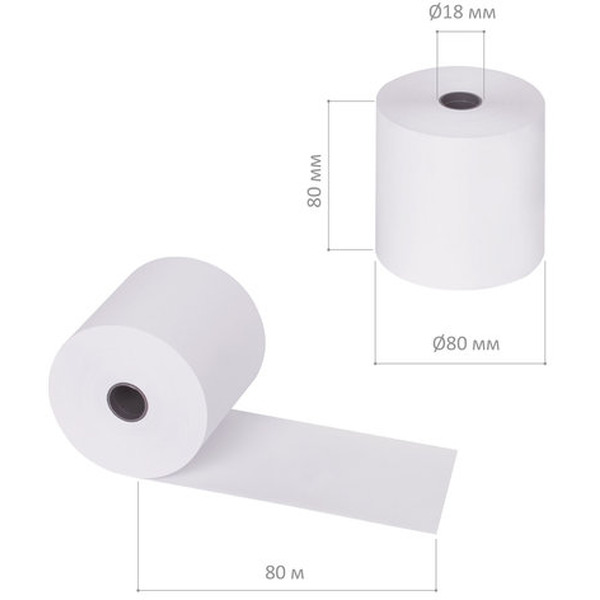 Чековая лента BRAUBERG 80 мм x 80 м 55 г/м2 6 шт 110896